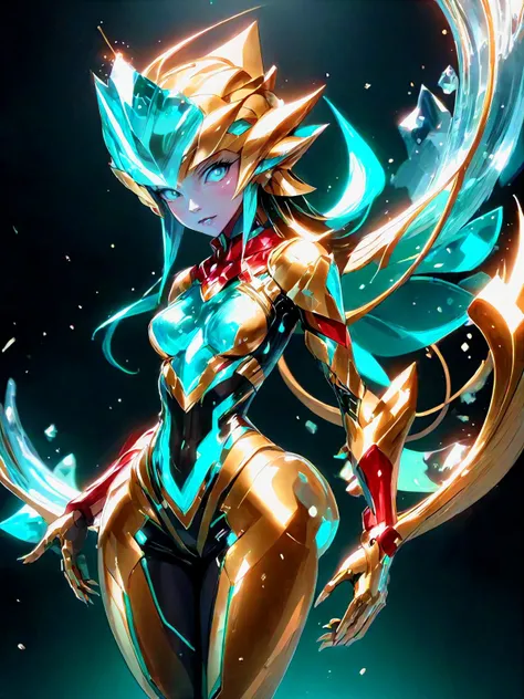 <lora:EnvyCrystallineXL01:1> 1girl, full body shot, dynamic pose, (crystalline:1.3), gold and turquoise theme with red accents, <lora:add-detail-xl:1> <lora:EnvyMechaGirlXL01:1>, cinematic lighting