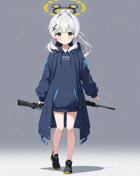 hare (blue archive),1girl, halo, solo, white_background, simple_background, full_body, hoodie, ponytail, hair_ornament, rifle, long_sleeves, black_footwear, blush, jacket, hood_down, coat, looking_at_viewer, open_clothes
<lora:hare_(blue_archive)_image423_...