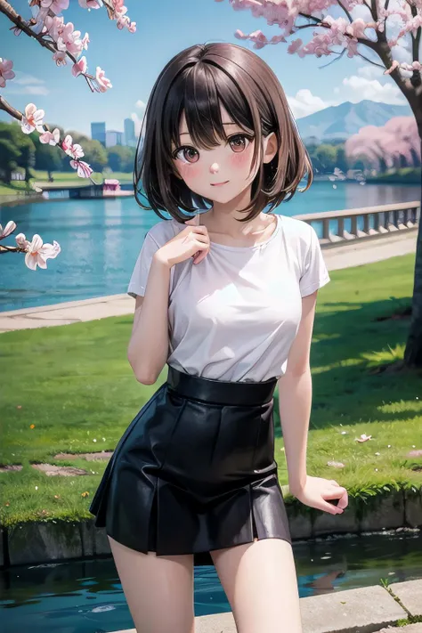 <lyco:EnvyBetterHands:1.0>, <lora:add_detail:0.3>, (masterpiece), best quality, detailed background, cherry blossom, lake, 1girl, cute, blush, medium hair, dark hair, medium breasts