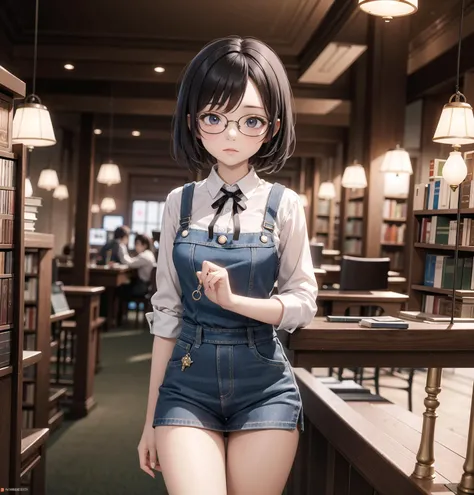 (masterpiece), vivid, vibrant colors, 1girl, elegant, library, glasses,visually stunning, blurred background, tilt shift, matte painting, bokeh, BREAK, vibrator tied on thigh