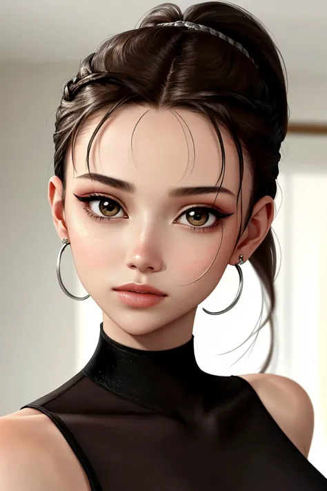 photo of <lora:sd15_SophieXdt_locon_32_v1:.9> SophieXdt, focus on eyes, close up on face, wearing jewelry, hair styled as Straight Braided Ponytail,