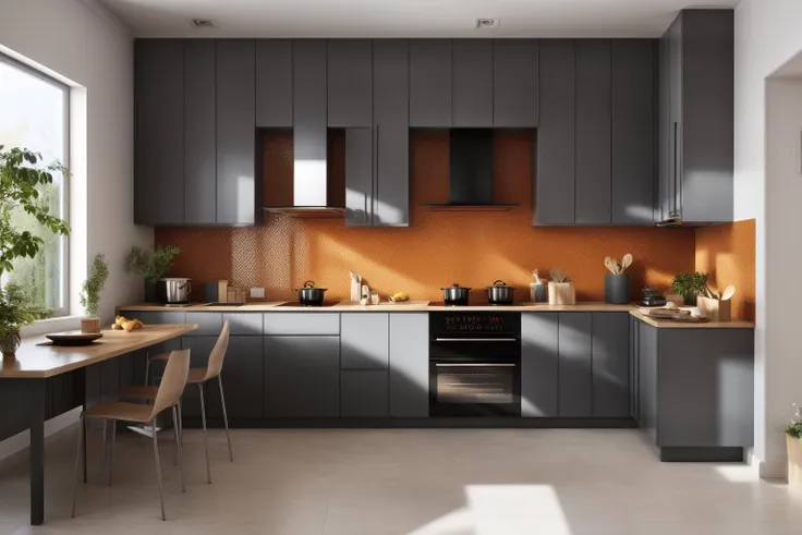 a close up of a kitchen with a table and chairs