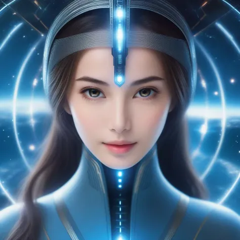 a woman in a futuristic suit with a futuristic headpiece