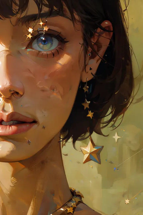 a close up of a woman with stars on her face