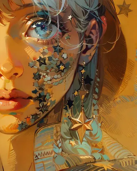 a close up of a woman with stars on her face