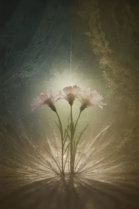 photograph of three flowers in a vase with water droplets