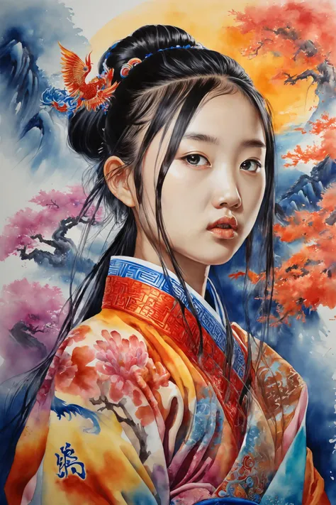 Colorful, multiple colors, intricate detail, splash screen, photorealistic, intricately detailed fluid gouache painting, calligraphy, acrylic, watercolor art,
masterpiece, best quality, 1girl, <lora:kwFemale_Beta40-SDXL_v1:1>, chinese,waifu