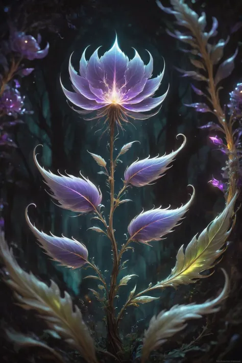 <lora:- SDXL - letitflrsh_let_it_flourish_V1.0:1>,letitflrsh,(Flourish:1.1),
bioluminescent purple flower,fabulous night forest,magical radiance,Concept art,depth of field,Raw photo,realistic,cinematic lighting,soft shadows,sharp focus,fractal,colorful,dep...