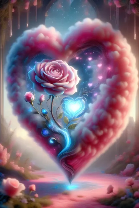 a painting of a heart shaped rose with a flower inside