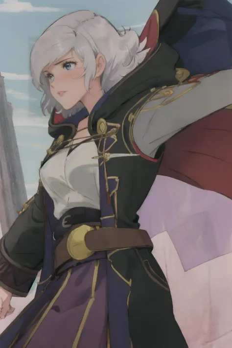 <lora:fireemblem_robin_female:1>, robinfe, robe, hood down, belt, tactician, white hair, 1girl <lora:LupinPart2Style:1>