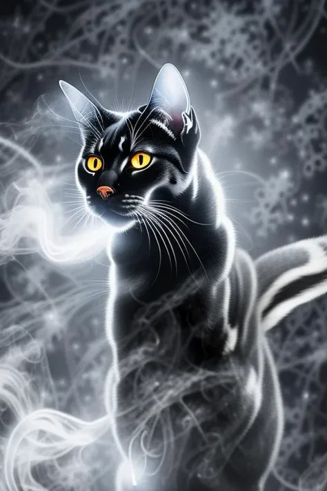 masterpiece, RAW digital photo a cat made of [black|light] smoke <lora:Smoke:1>, sharp focus, dark shadows, studio lighting, lit from above, uhd, hdr, 8k, extreme detail, light reflections