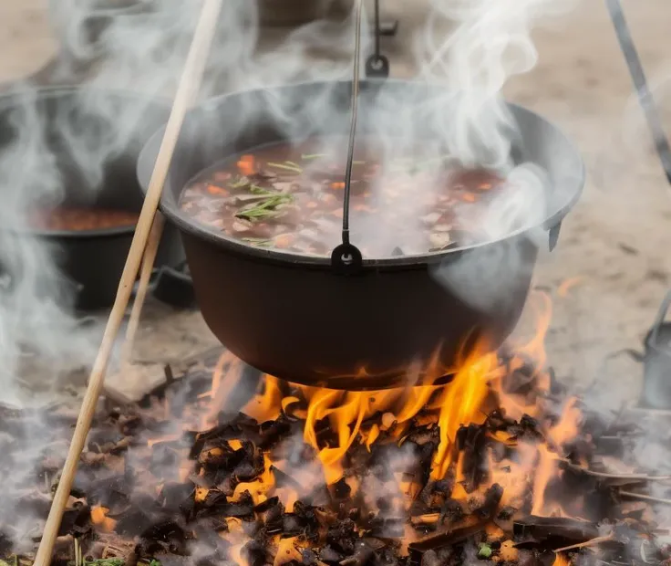 a pot of soup (smoke:0.8) for a bonfire   <lora:Smoke:0.5>