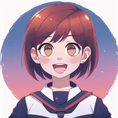 <lora:emptychibi:1> ,  1girl, brown eyes, brown hair, open mouth, sailor collar, short hair, silhouette, smile, solo, striker unit, uniform, white background