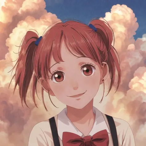 <lora:natsu_ichi2:1> , natsu, 
<lora:lovelycomplex3:1>, 1girl, bow, clouds, cloudy sky, ears, eyelashes, hair bow, highres, lips, long hair, looking at viewer, mouth hold, pocky, ponytail, red eyes, redhead, sky, smile, solo