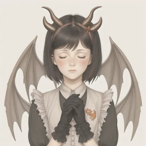 <lora:alice2:1.0>, 1girl, 2boys, bisexual (male), black hair, blush, closed eyes, dark skin, dragon tail, gloves, horns, male focus, multiple boys, orange hair, short hair, simple background, tail, toe scrunch, wings