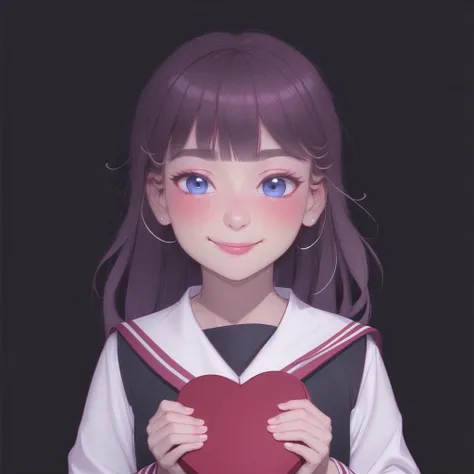 <lora:glowhair:1> , glowing, 1girl, ;q, bangs, black sailor collar, blush, box, brown eyes, brown hair, closed mouth, eyebrows visible through hair, forehead, gift, gift box, head tilt, heart, heart-shaped box, highres, holding, holding gift, long hair, lo...