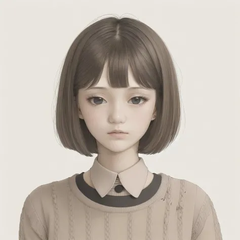 <lora:alice2:1.0>, 
masterpiece, best quality, 1girl, solo, black eyes, black hair, black sweater, bob cut, closed mouth, medium hair, simple background