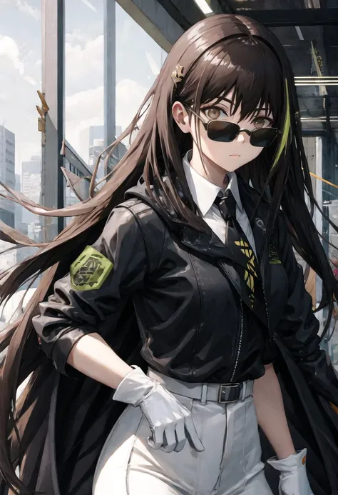 best quality, masterpiece, highres, solo, {m4a1_girlsfrontline:0.90}, {black business suit:1.40}, {tie:1.20}, {sunglasses:1.25}, {white gloves:1.15}, {white shirt:1.10}, {black skirt:1.15}, {smoking:1.20}, handsome