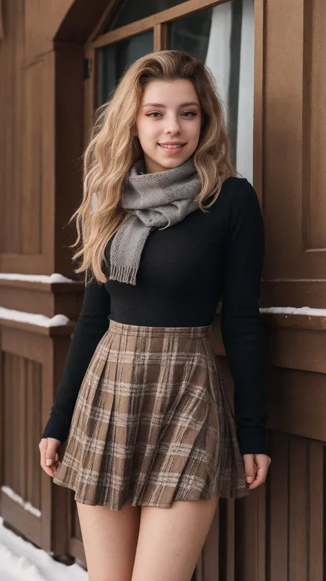 epiCPhoto, (ShurjokaV2TI:0.9), <lora:ShurjokaV2:0.9>, blonde_hair, long_hair, wavy_hair, brown_eyes,
shy_smile, knit_dress_shirt, checkered skirt, red scarf, snow heeled boot,
<lora:breastsizeslideroffset:0.4>, <lora:microwaistV05:0.3>