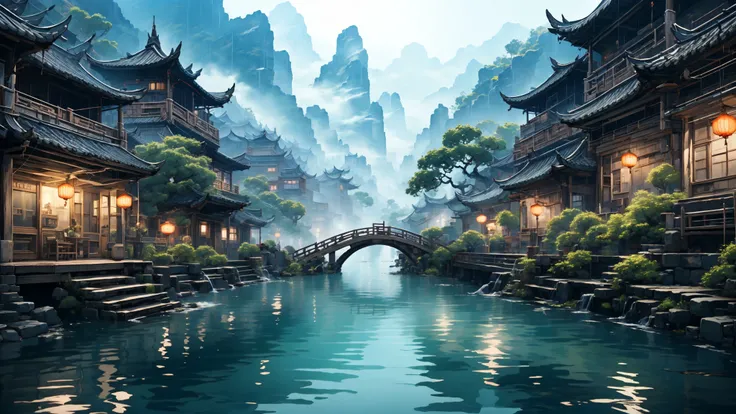 traditional chinese landscapemasterpiece, best quality, 32k uhd, insane details, intricate details, hyperdetailed, hyper quality, high detail, ultra detailed, Masterpiece,
 <lora:~Q?-l4Nafo traditional chinese landscape:0.8>