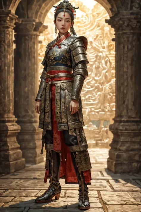 highres,absurdres,masterpiece,best quality,original,extremely detailed CG,extremely detailed wallpaper,perfect lighting,standing on the stage,looking at viewer,blurry background,bare hands,1girl,
<lora:xuer Ancient Chinese armor_20240101033246:0.5>, xuer A...