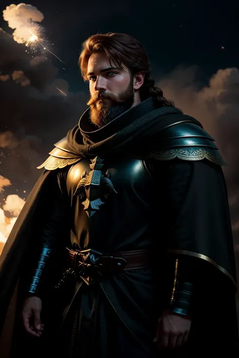 a profesional picture of 1man Sir Alistair of Gryffon, the Knight of the Radiant Shield  was a paragon of chivalry and honor, with a physique that exuded strength and nobility. His armor was crafted from the finest silver alloys, etched with the emblem of ...