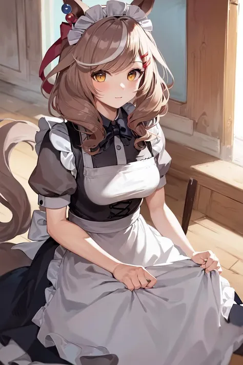 anime girl in a maid outfit sitting on a chair