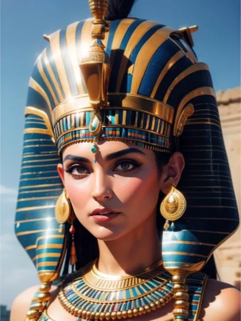 a woman in an egyptian costume with a large headpiece