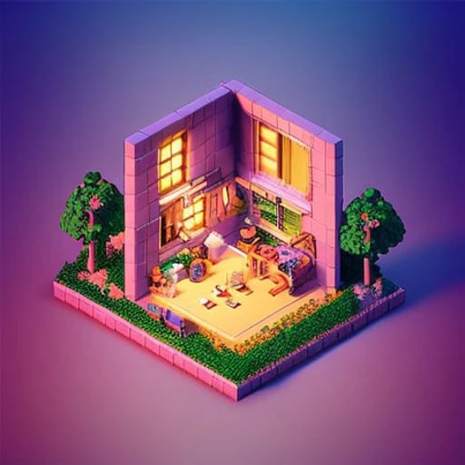 isometricfuture, 1990s vaporwave, isometric cutaway, night sky,  city view, depth of field,  full-hd, rim lighting, vibrant shar...