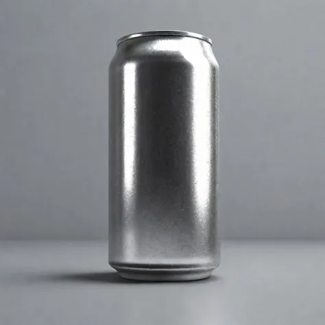 a can of soda is sitting on a table with a gray background