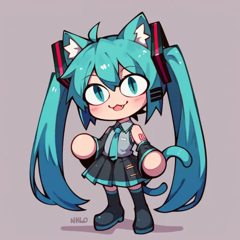 a cartoon girl with blue hair and a cat ears