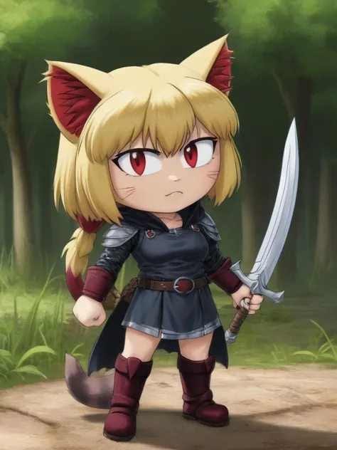 a cartoon picture of a girl with a sword in her hand