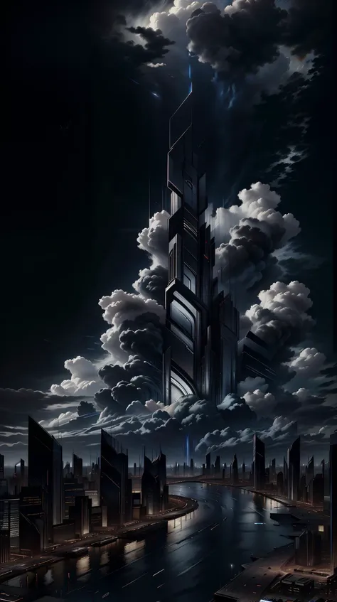 <lora:BatmanCore:1> BatmanCore dark storm clouds hovering over a city, bringing a sense of foreboding, (Masterpiece:1.3) (best quality:1.2) (high quality:1.1)