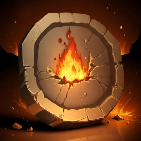 ((masterpiece,best quality)), <lora:FantasyIcons_Coins:0.8>, red coin, glowing, fire symbol, magma, lava, black rock, shiny metal