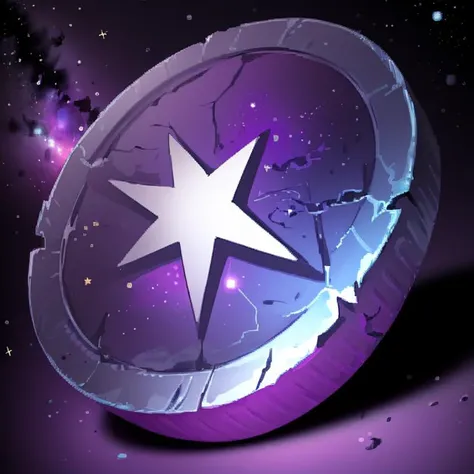 a close up of a star on a shield with a purple background