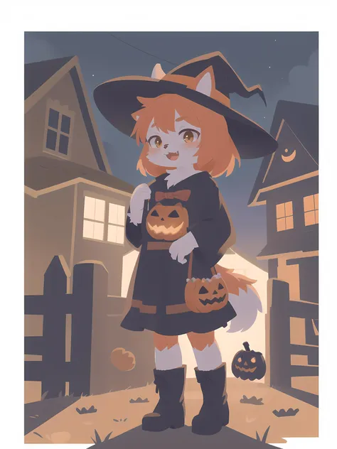 there is a cartoon cat dressed up as a witch holding a pumpkin