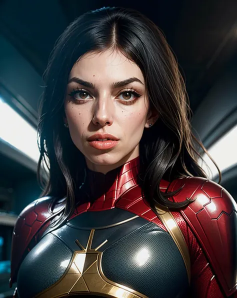 closeup headshot of dardol, a photo of an extremely sexy woman as a superhero, detailed skin, (full body suit:1.2), (marvel themed), HDR, 8K, matte, interesting background, emotional scene, film still, (cinematic:1.3), soft lighting, <lora:epiNoiseoffset_v...