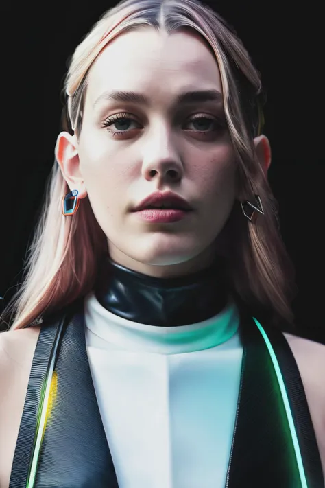 victoriaPed1  in cyber neon lighting, futurism, intricate futuristic jewelry accessories, cyberpunk glossy white latex turtleneck, hyper photorealistic, crispy quality, digital photography, trending in artstation, trending in pinterest, cinematic, 4 k ultr...