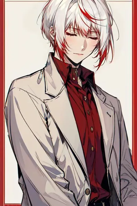 anime - style picture of a man with white hair and red tie