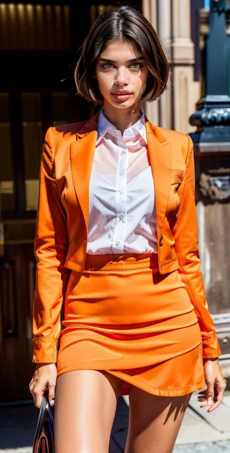 (8k, RAW photo, best quality, masterpiece:1.2), (realistic, photo-realistic:1.37), ultra-detailed,(detailed beautiful girl:1.4),1 girl,<lora:Sexy office lady:0.7>Sexy office lady,office,((orange suit,formal shirt,jacket,micro mini skirt)),looking at viewer...