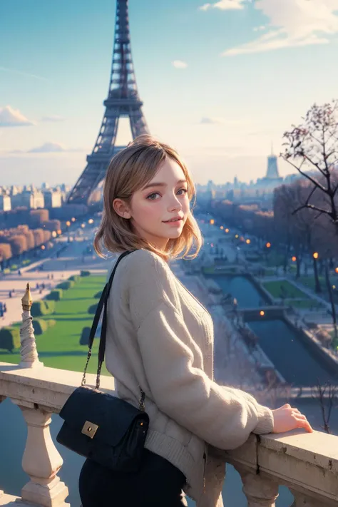 (masterpiece, best quality), 1girl, paris, tourist, happy, eiffel tower