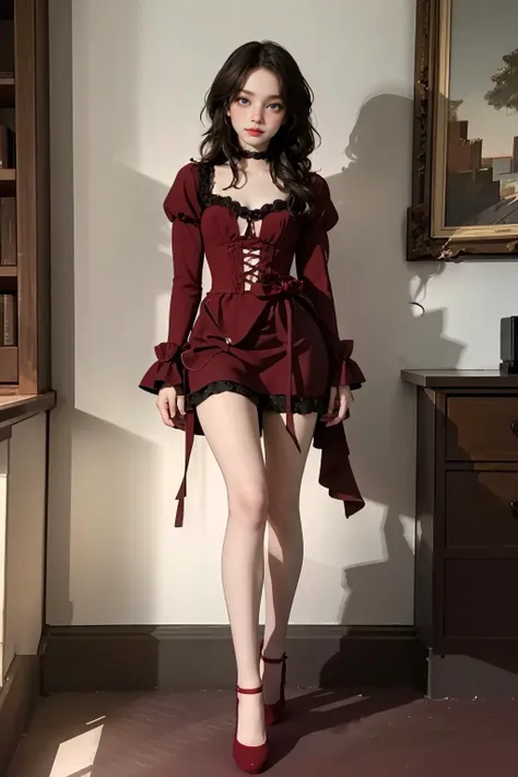 1girl, <lora:Sl1tM3rm41d:0.75> Sl1tM3rm41d,long sleeves,full body,puffy sleeves,red dress,juliet sleeves,choker,nsfw,
(ultra realistic,32k, masterpiece:1.2),(high detailed skin:1.1),( high quality:1.1),
detailed hair,
intricate detail,
(detailed realistic ...