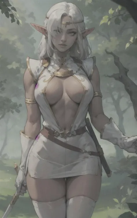 ((masterpiece, best quality)), insaneres, absurdres, solo, outdoors,
ANI_CLASSIC_pirotess_ownwaifu, www.ownwaifu.com,  
long hair, pointy ears, elf, dark skin, dark-skinned female, dark elf, breasts, white hair, circlet, large breasts, very long hair, yell...