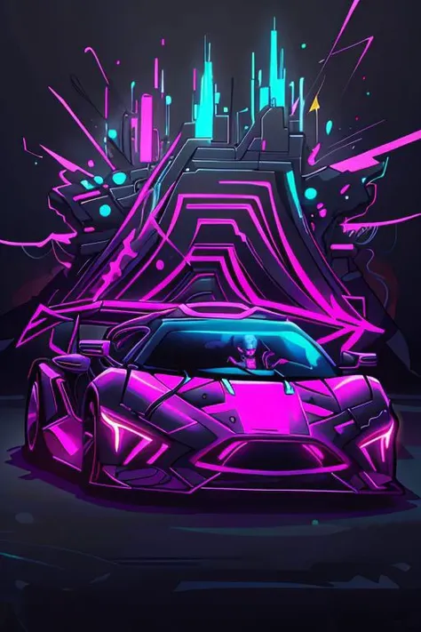 a neon car with a futuristic design on the front