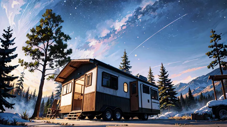 ((best quality)), ((masterpiece)), 1girl, camping, midnight, sky, milky way, stars, forest