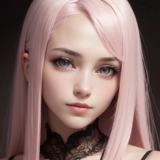 8k, raw photography, hdr, intricate details, masterpiece, (photo-realistic:1.37), 19 years old woman dancing, (small breasts), (straight long pink hair:1.3), amber color eyes:0:9, beautiful face, perfect illumination, looking at viewer, stunningly beautifu...