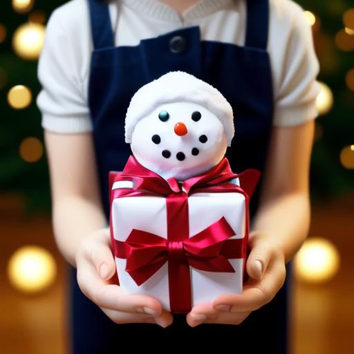 <lora:gift_v1:0.5>, gift, gift_box, snowman, hand