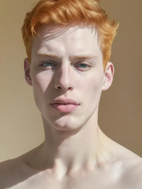 a close up of a man with a red hair and no shirt