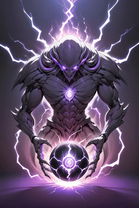 (masterpiece, best quality:1.2), aura, black_lightning, carapace, energy, energy_ball, floating_ball, glowing, gradient_background, monster, occult, purple_light, simple_background