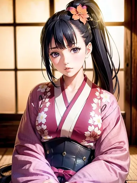 1girl, solo,(best quality),(masterpiece:1.1), upper body, looking_at_viewer, dynamic angle, kimono, cute, clear facial skin,